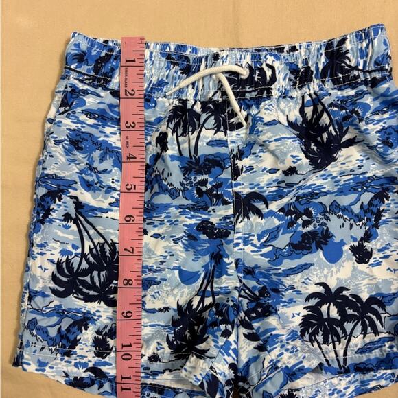 Janie and Jack Boys Blue Black Swim Trunks Ocean and Palm Tree Graphic Size 5 - Picture 4 of 5